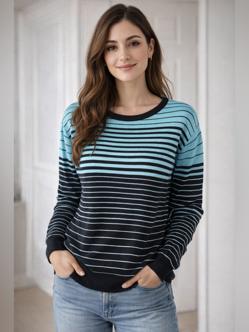Liz Claiborne Black and Turquoise Striped Sweater